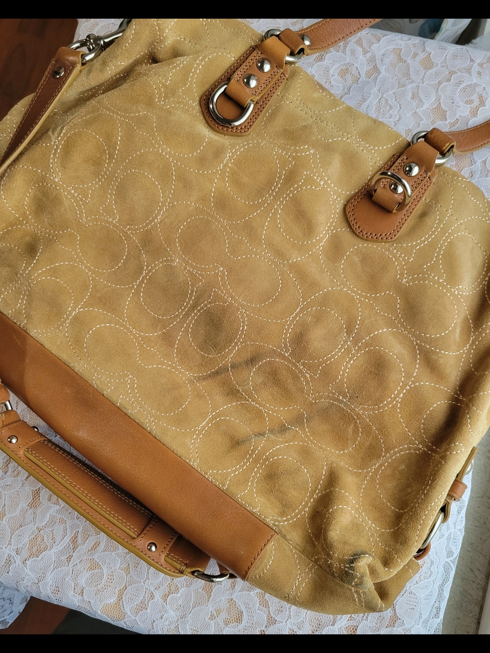 Coach Ashley Tan Suede & Leather Two Way Satchel - Picture 7 of 8